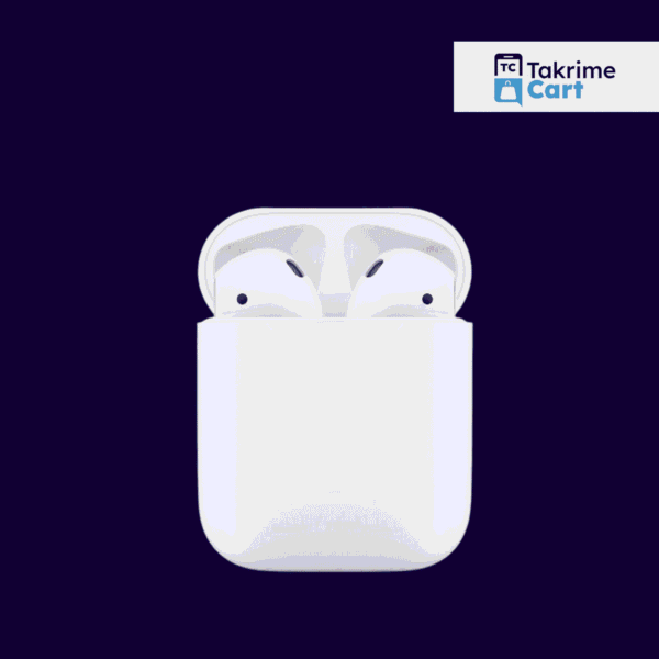 Apple AirPods 2nd Generation earbuds standing next to their signature white Lightning Charging Case.